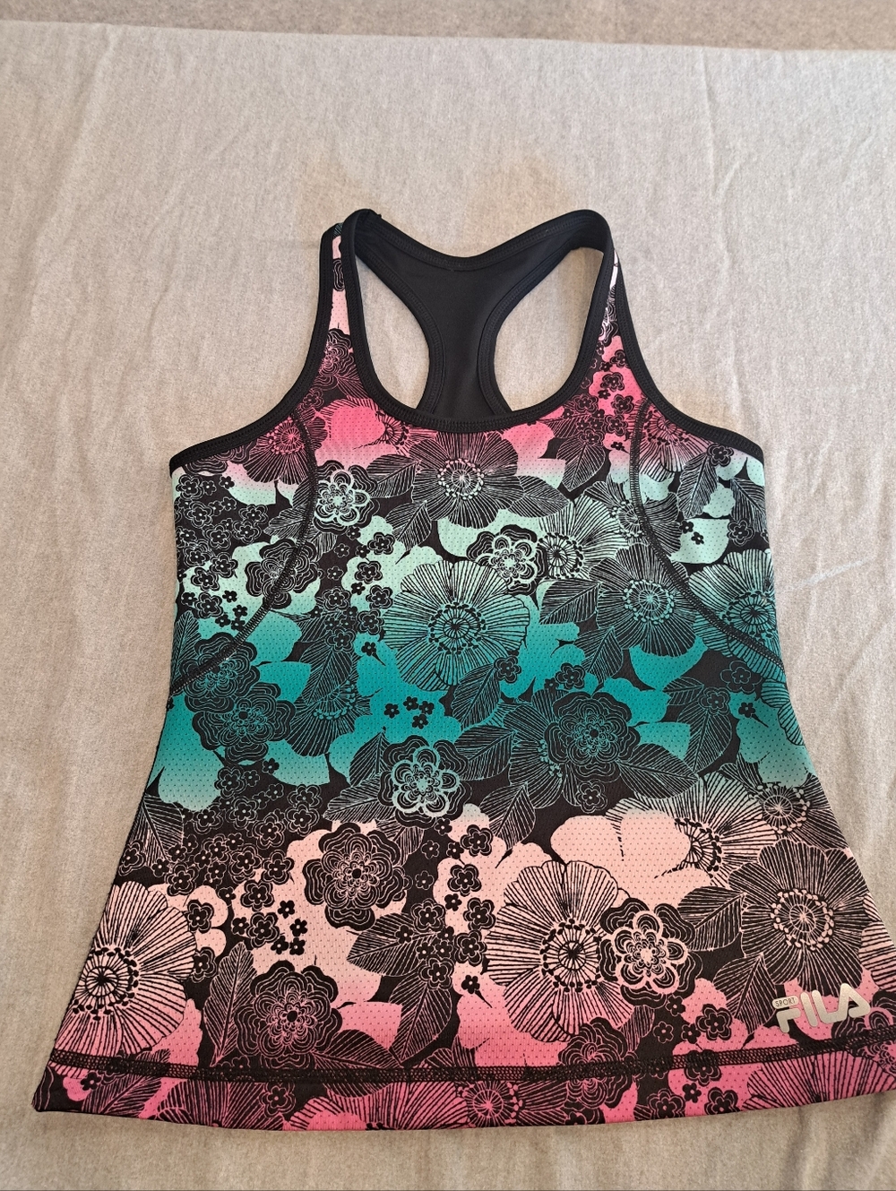 FILA Floral Ombre Tank Top Sz S. Reversible Racerback Workout Activewear Yoga